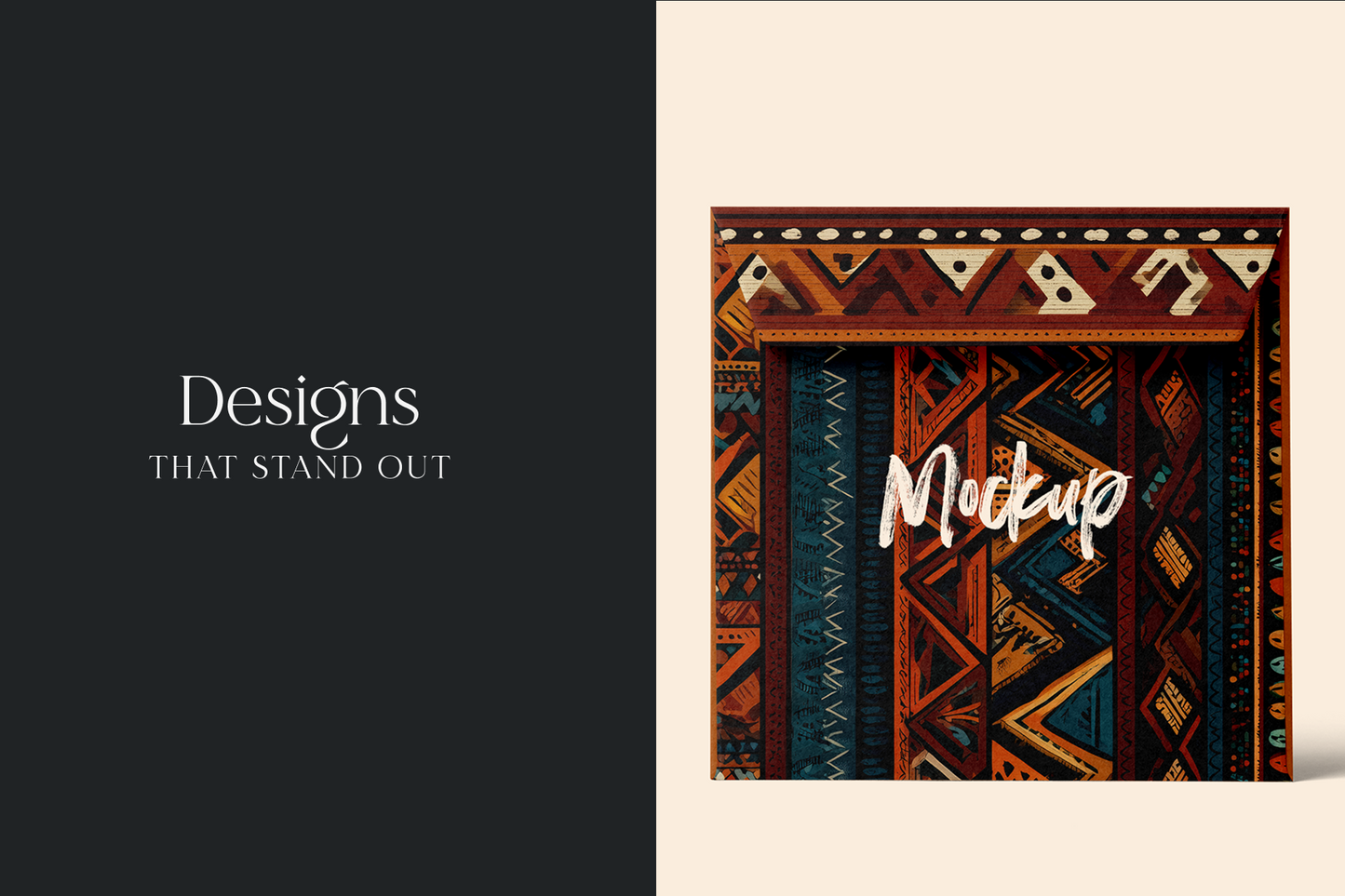 Decorative frame with geometric pattern on a beige background