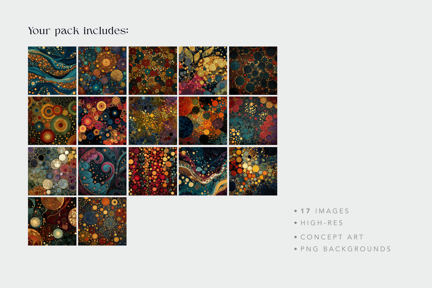 Collection of colorful abstract designs on a white background