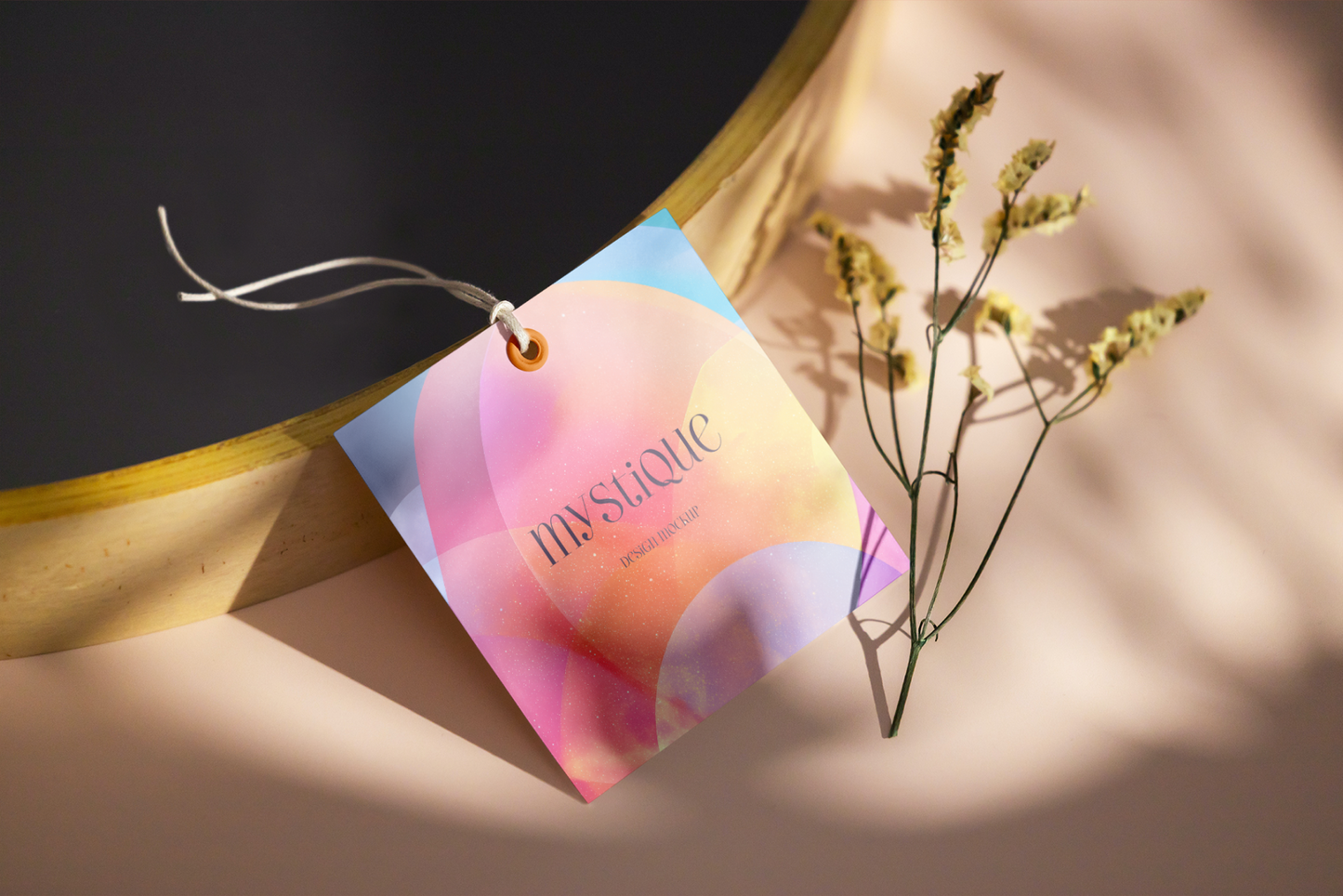 Colorful gift tag with 'Myseulic' text on a neutral background