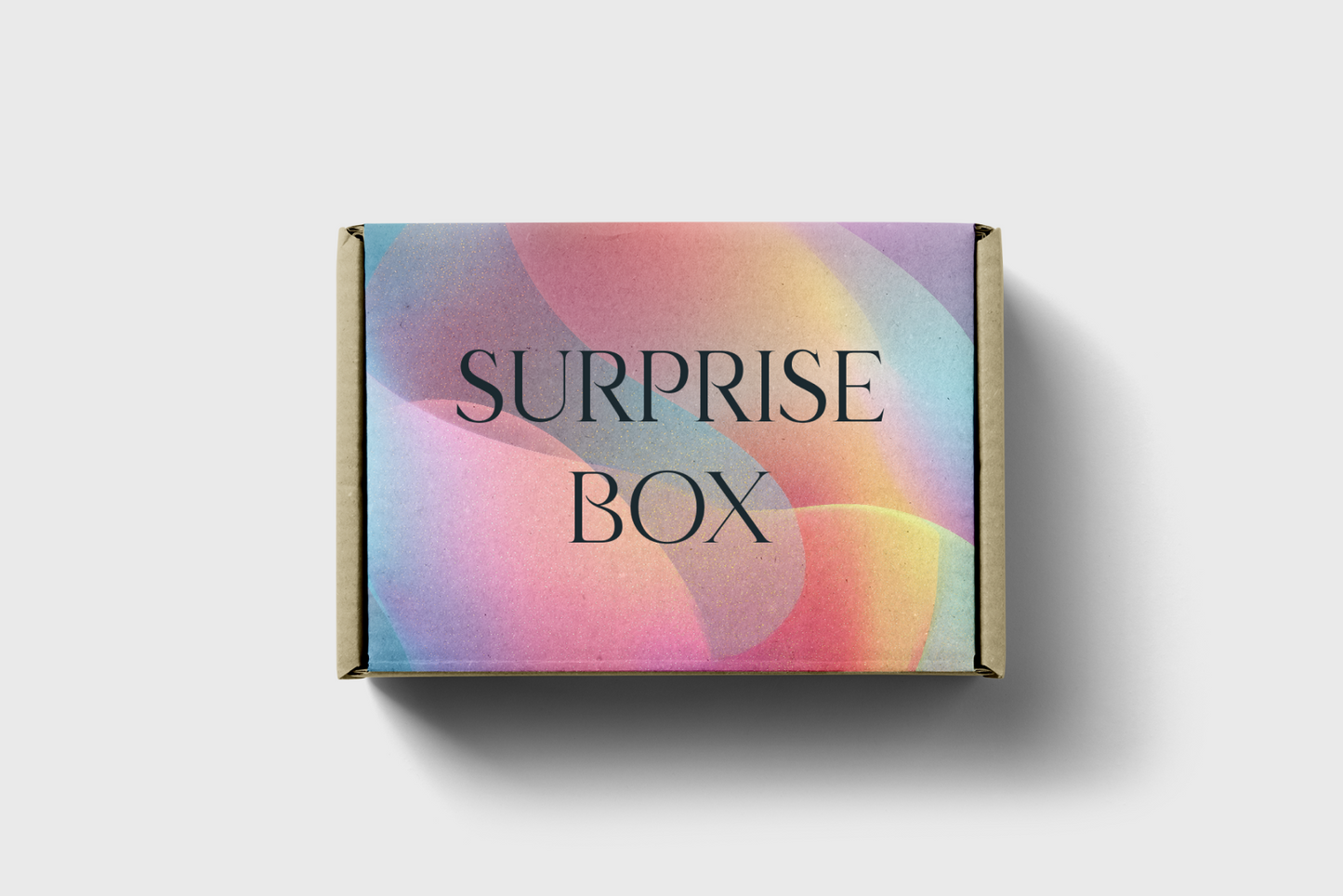 Surprise box with a colorful gradient on a light gray background
