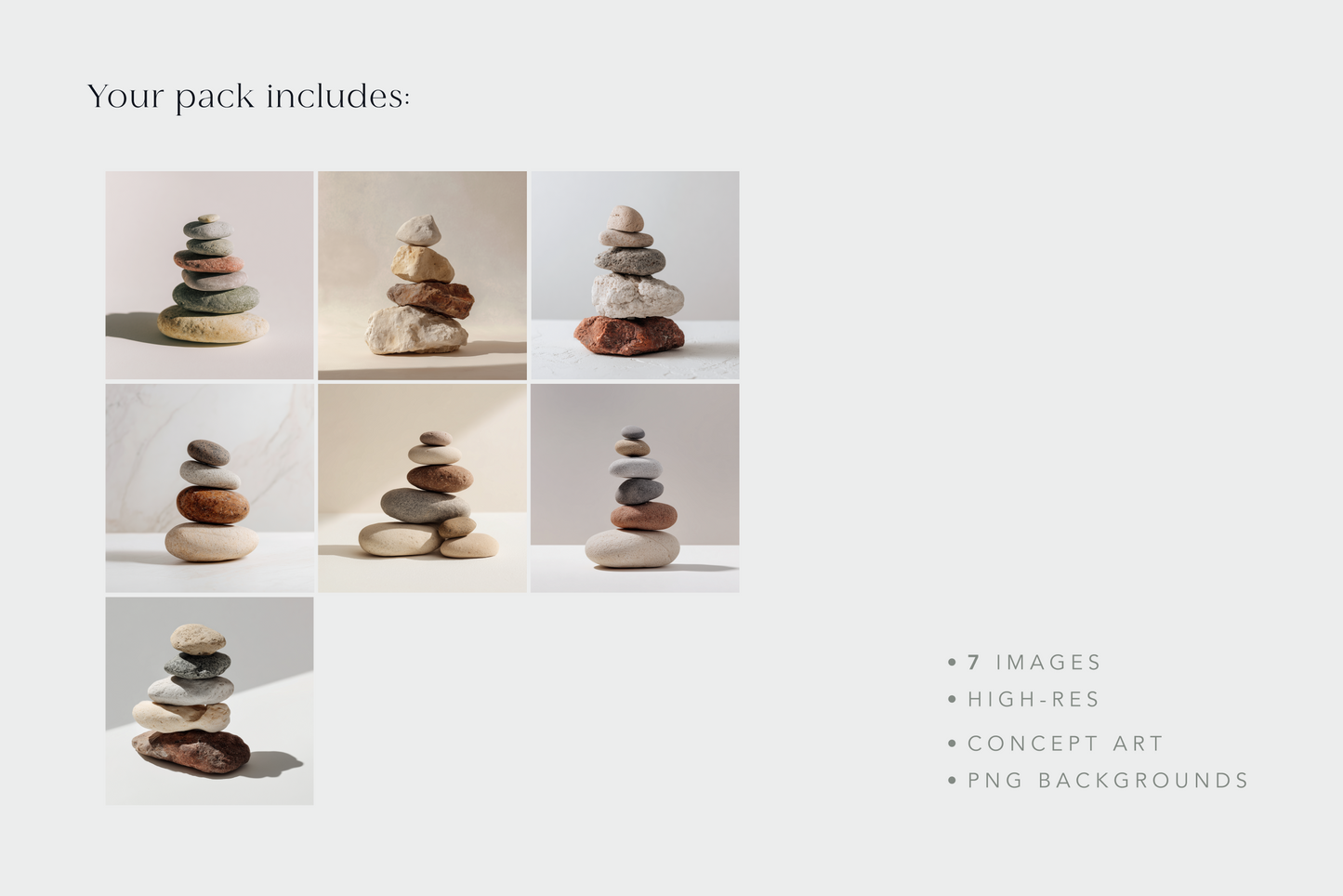 Set of images with stacked stones on a light background