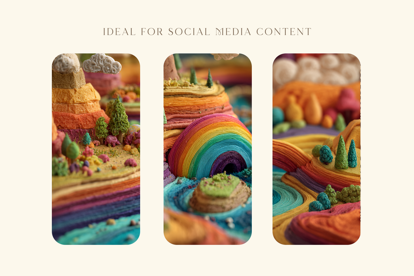 Colorful landscape with rainbow and mountains, ideal for social media content.