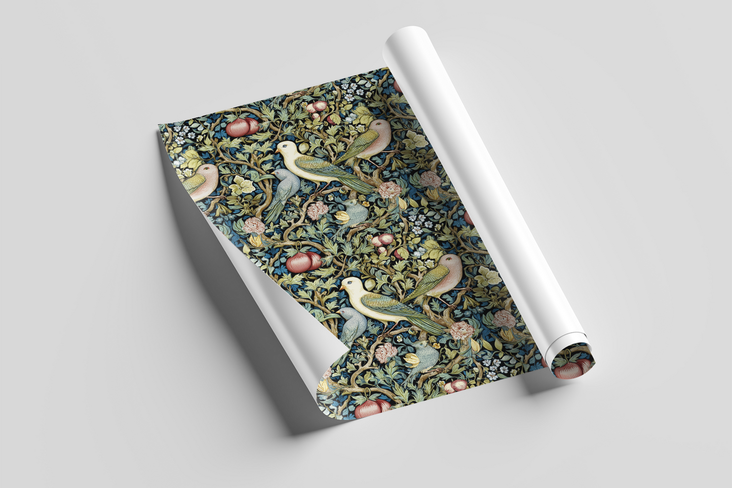 Notebook with decorative cover featuring birds and flowers on a light gray background