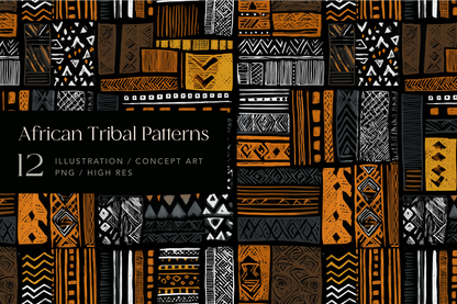Collection of African tribal patterns with a black background