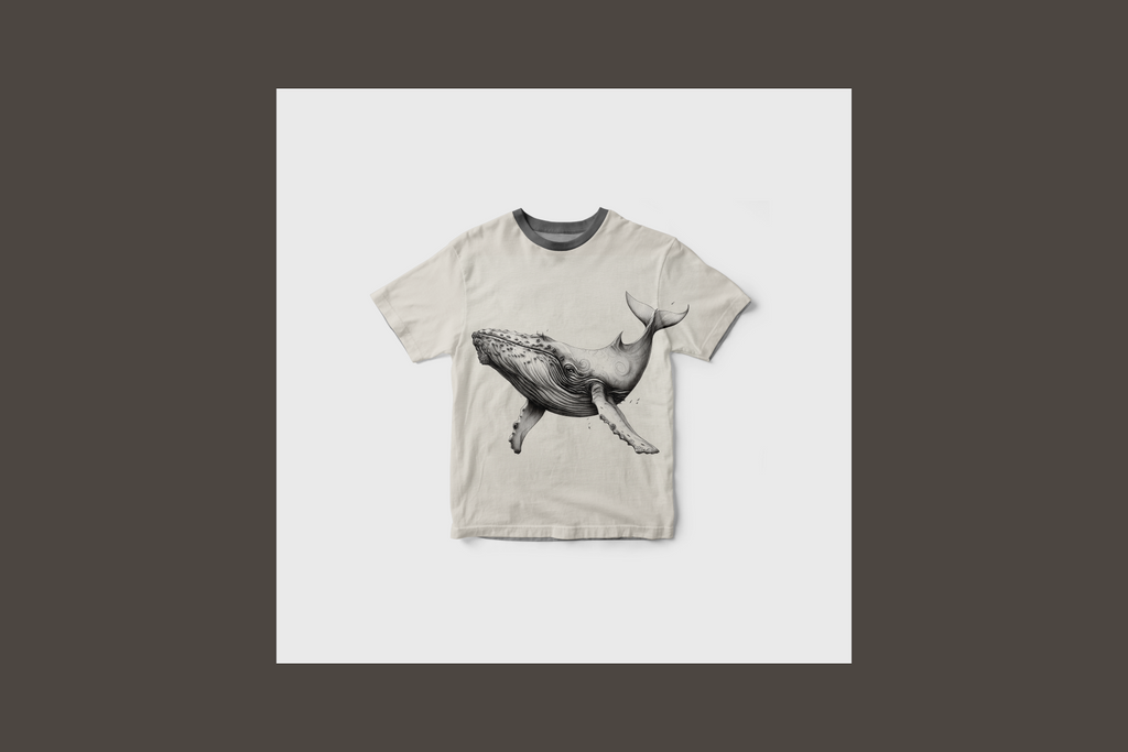 T-shirt with a whale design on a white background