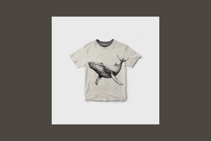 T-shirt with a whale design on a white background