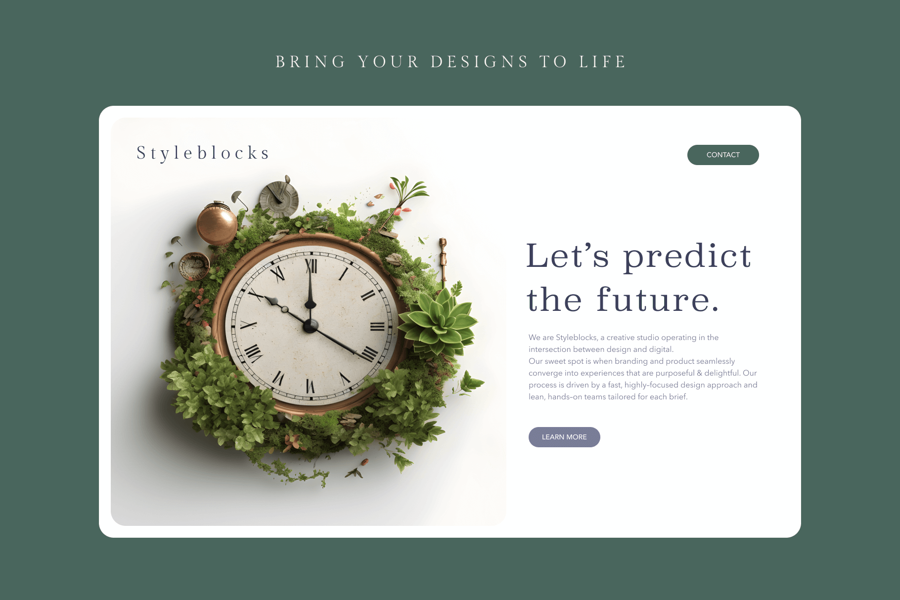 Web design of a vintage antique clock with ivy elements