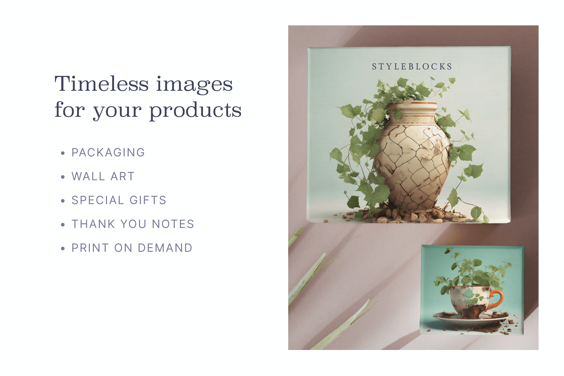 Packaging of antique objects with ivy elements