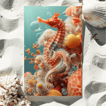 A poster of a seahorse in a coral reef