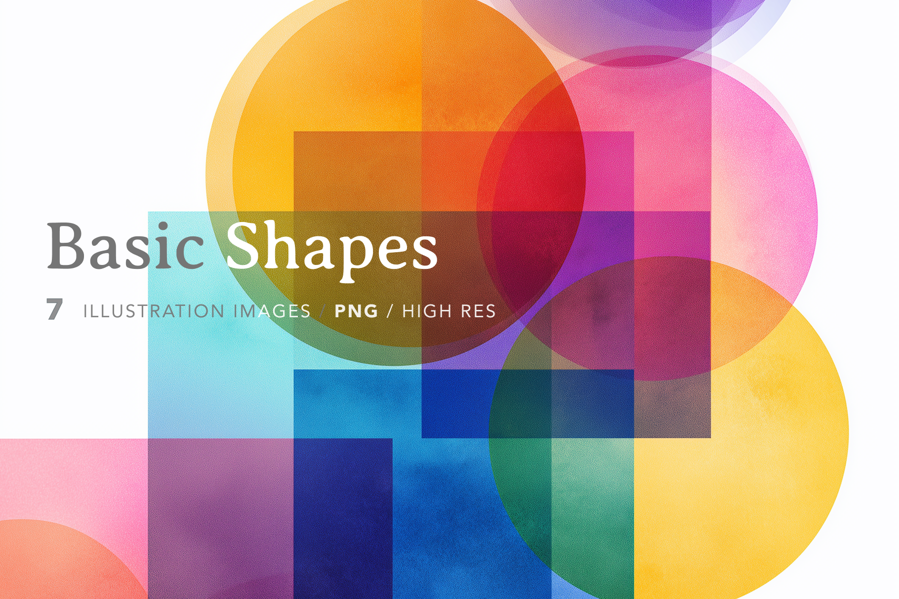 Colorful geometric shapes with text overlay on a white background