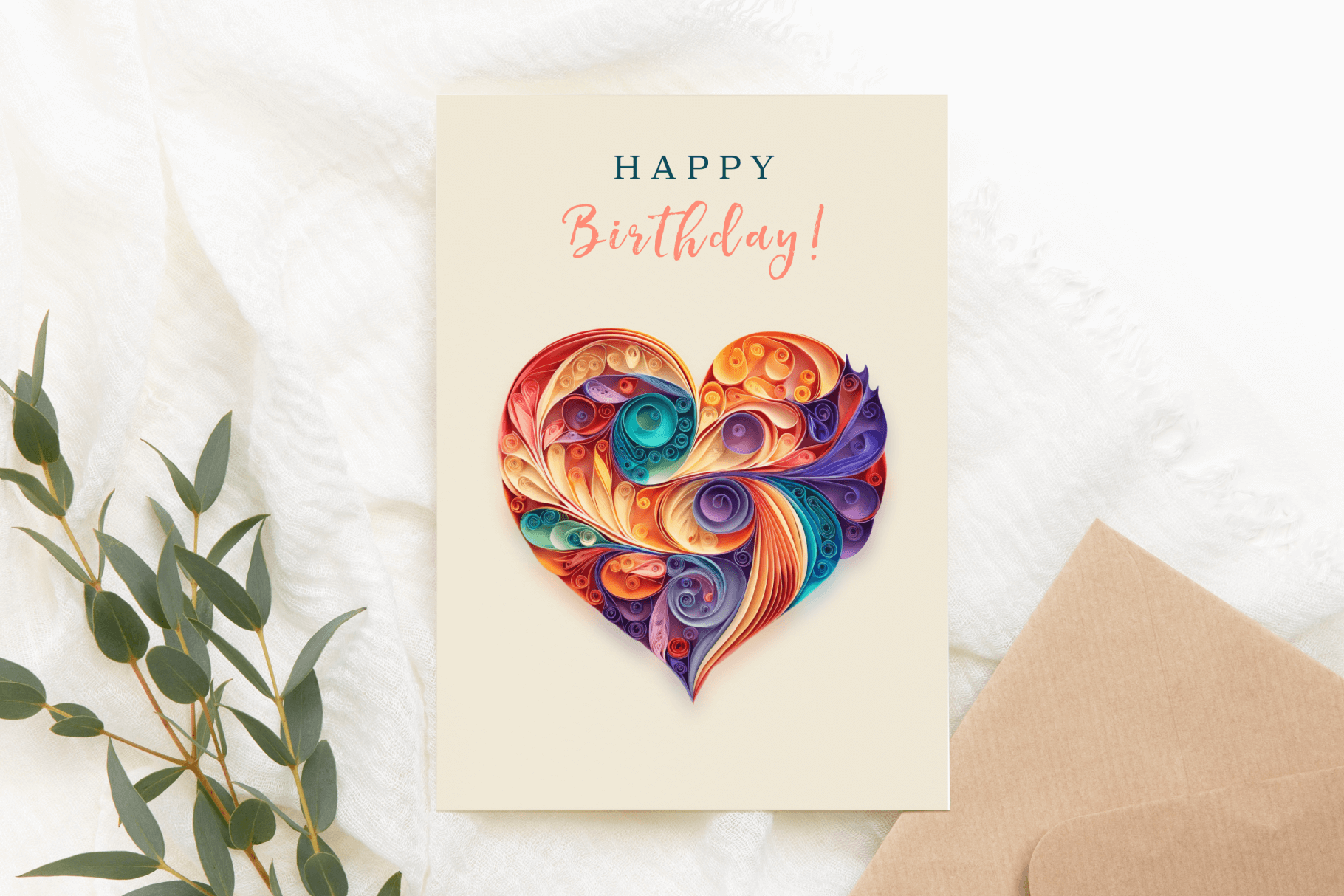 A birthday greeting card with a heart