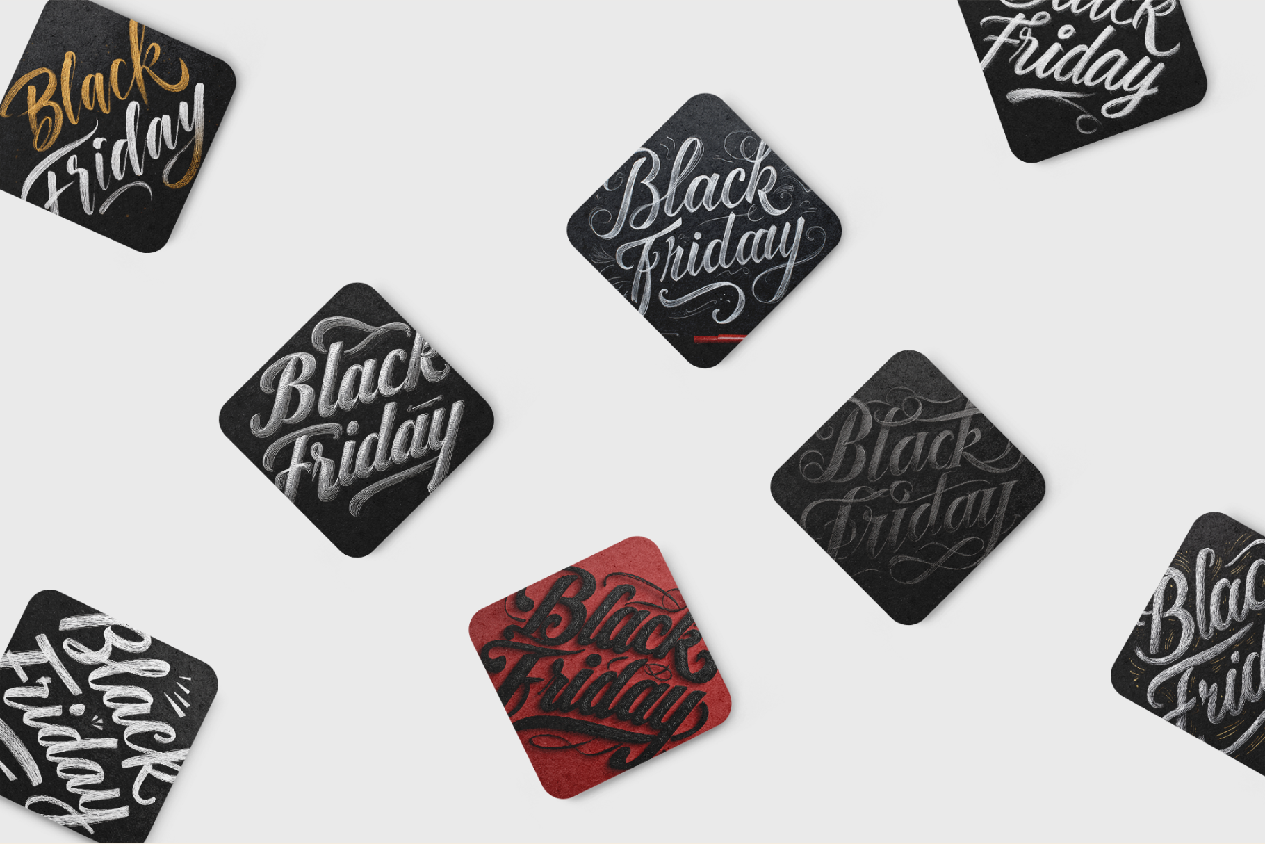 Black Friday stickers in various designs on a white background