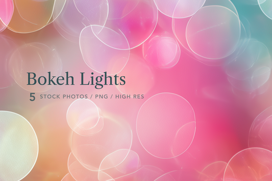 Bokeh lights effect with colorful blurred circles on a gradient background, labeled 'Bokeh Lights'.