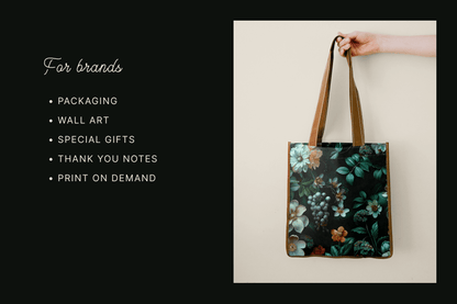 Female leather bag with a botanical art pattern