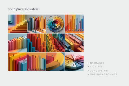 Collection of colorful geometric shapes and patterns on a white background