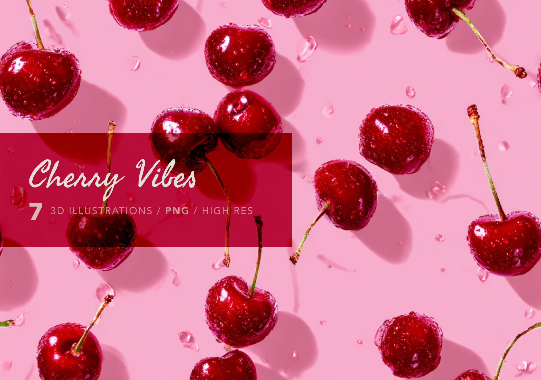 Red cherries on a pink background with 'Cherry Vibes' text overlay.