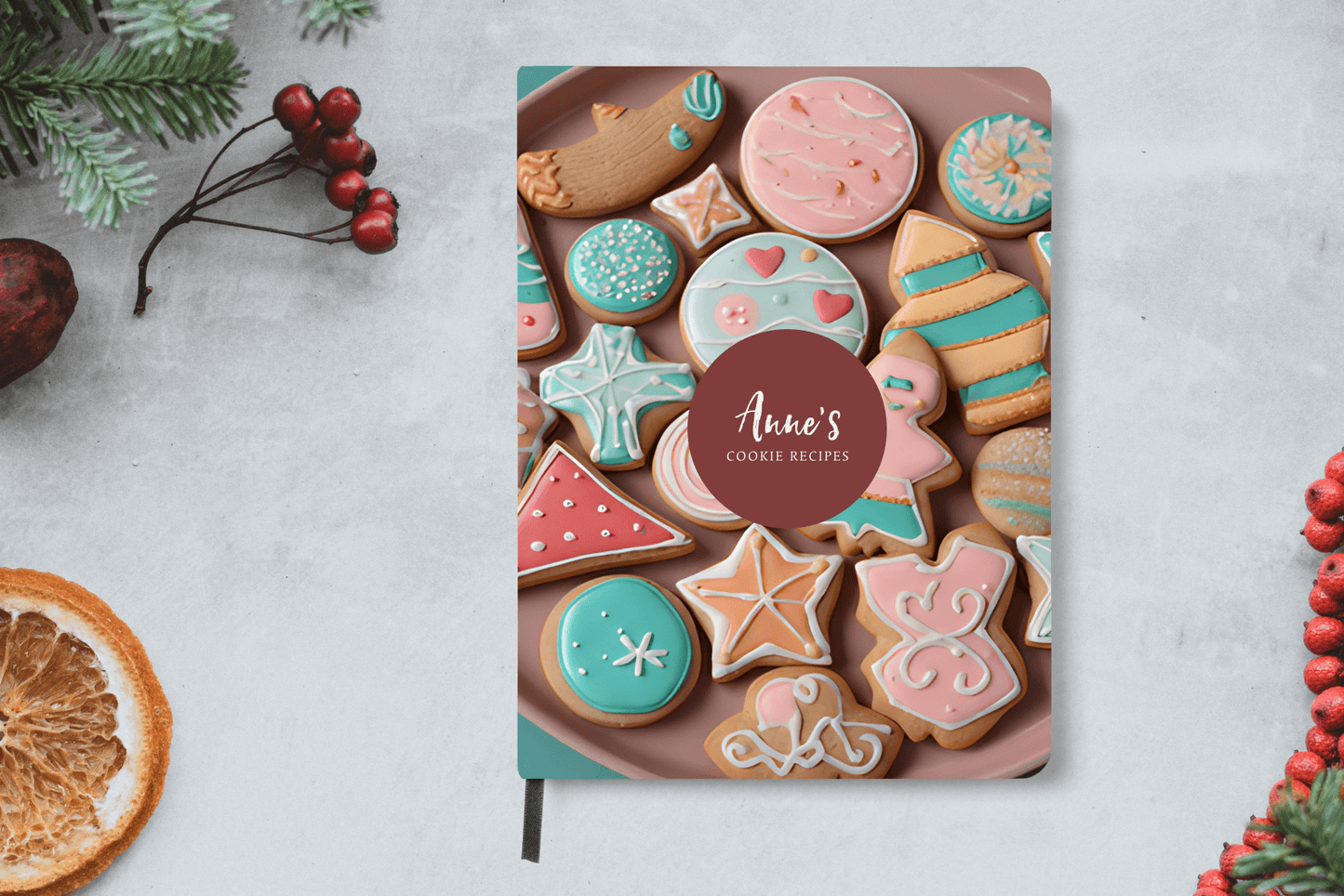 Notebook cover of decorated Christmas cookies
