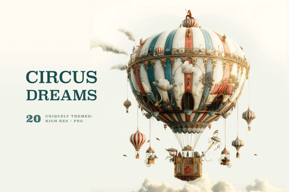 Illustrated hot air balloon with circus elements