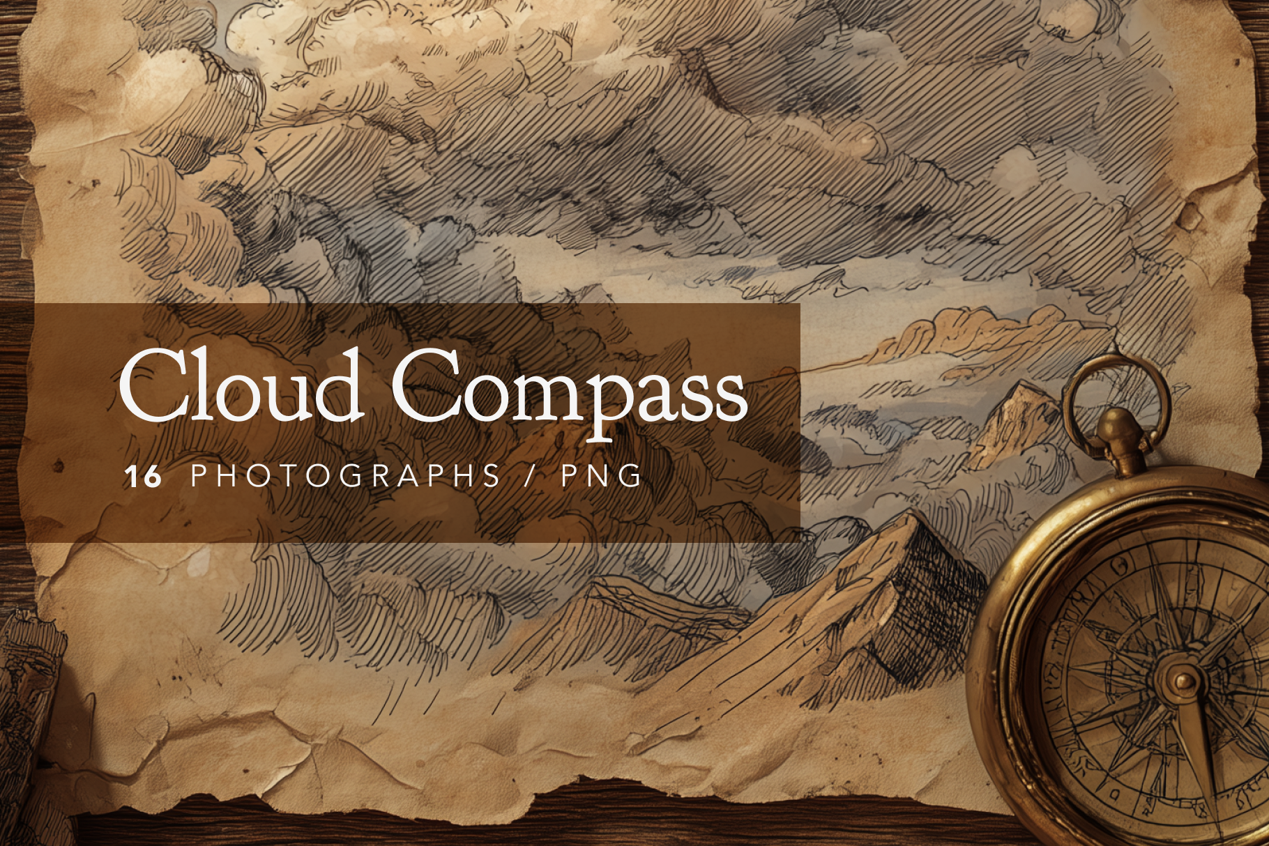Vintage-style compass on textured paper with 'Cloud Compass' text overlay