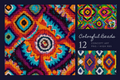 A promotional graphic for a set of colorful bead art patterns, featuring three square close-ups of geometric and circular beadwork designs in bright neon colors, with text reading 'Colorful Beads 12 Concept Art PNG / High Res' on a dark navy panel.