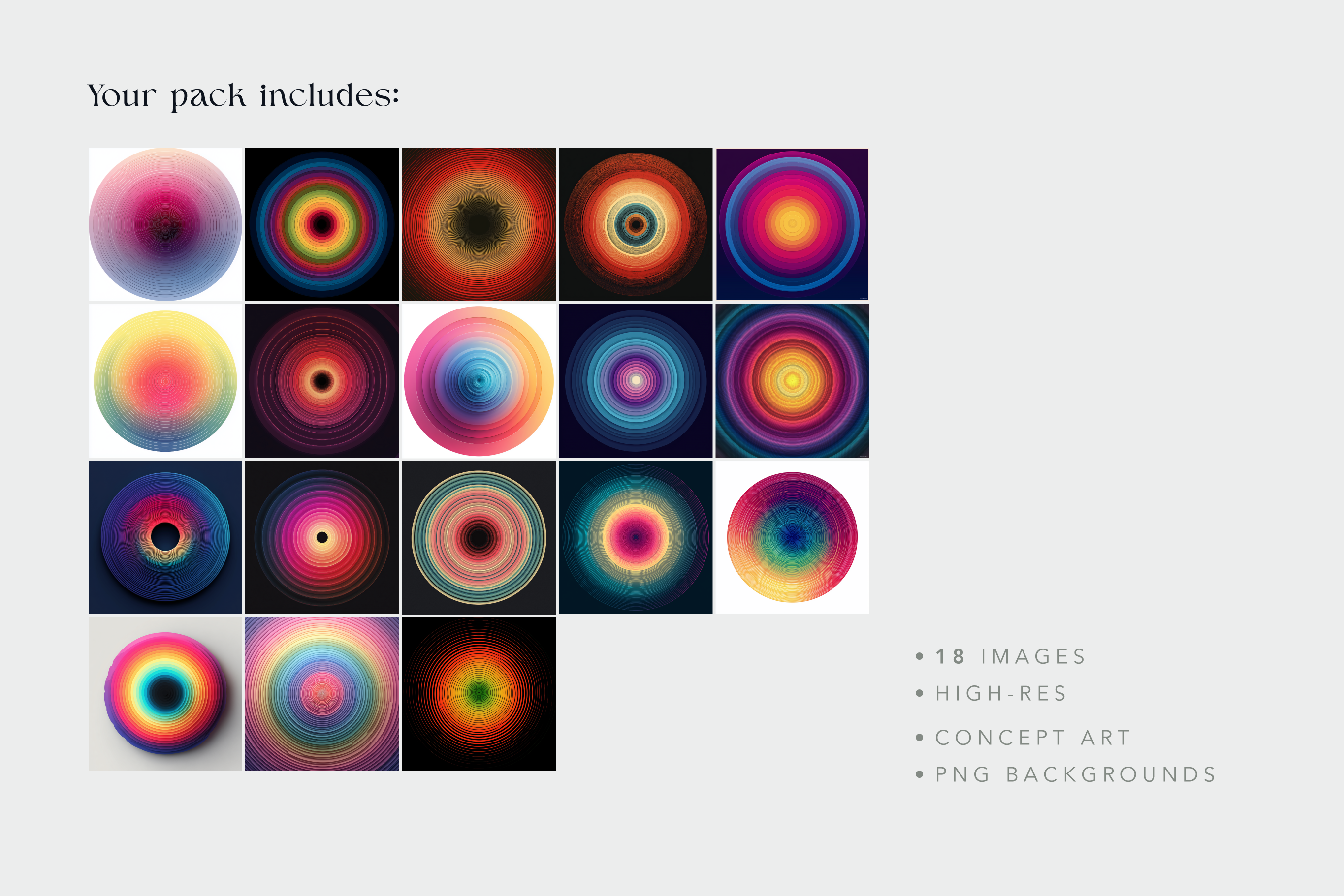 Collection of colorful circular designs on a white background