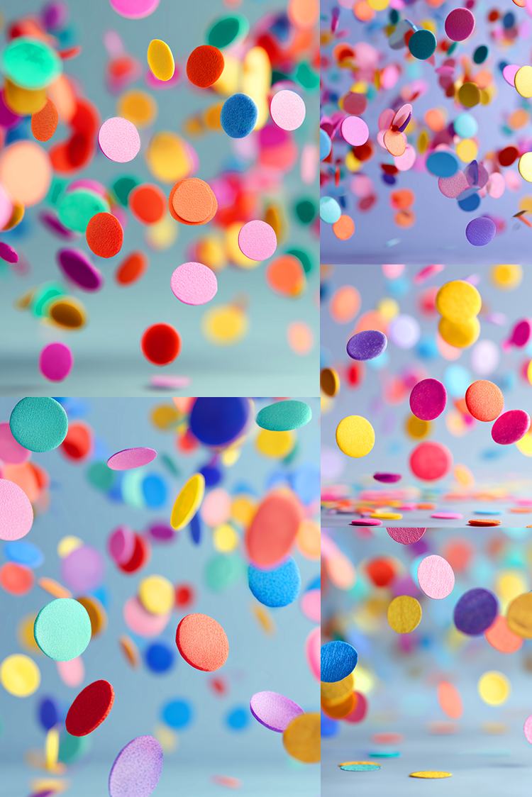Collage of colorful confetti on a blue background
