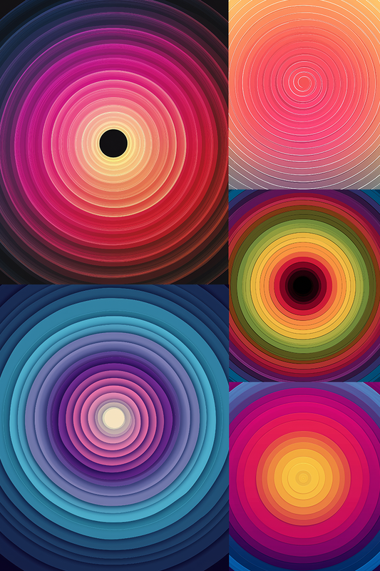 Four colorful circular patterns arranged in a grid.