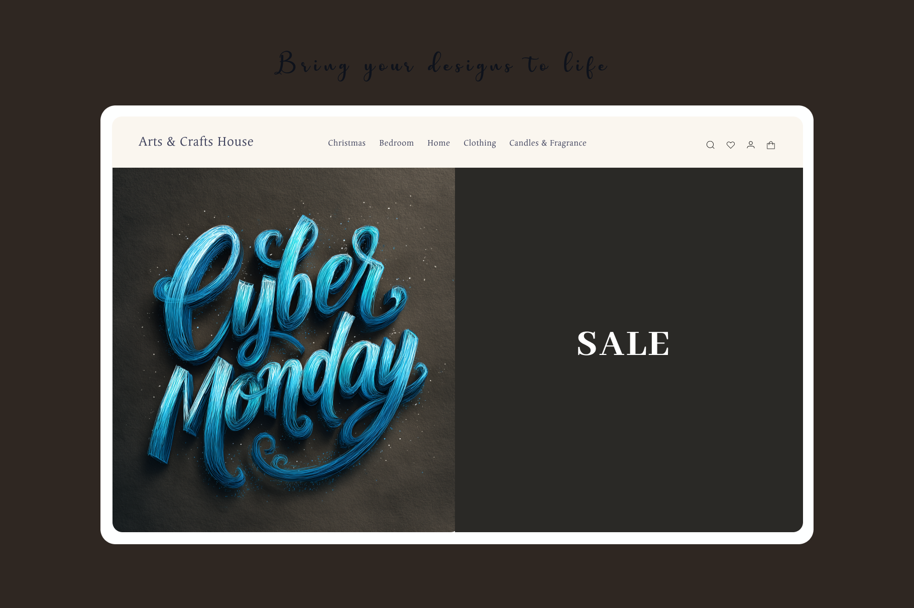 Cyber Monday sale banner with blue text on a dark background