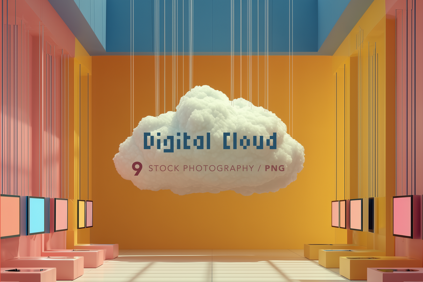 Digital cloud with 'Digital Cloud' text in a stylized room setting