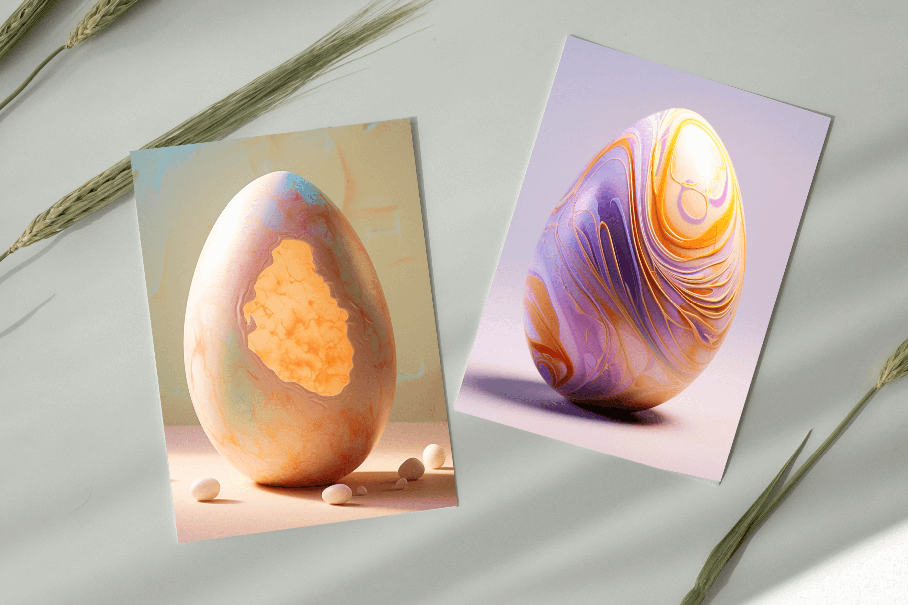 Two postcards showcasing beautiful easter eggs