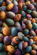 Collage of colorful Easter eggs with various patterns