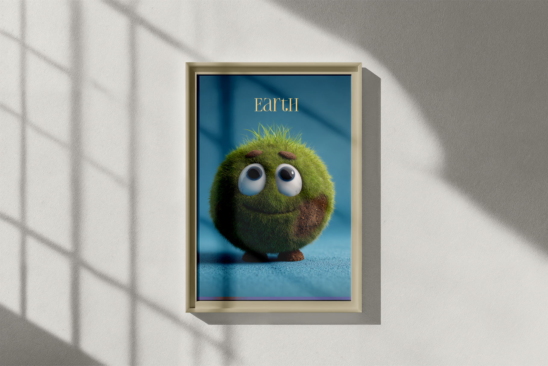 Framed picture of a green character with 'Earl' text on a blue background