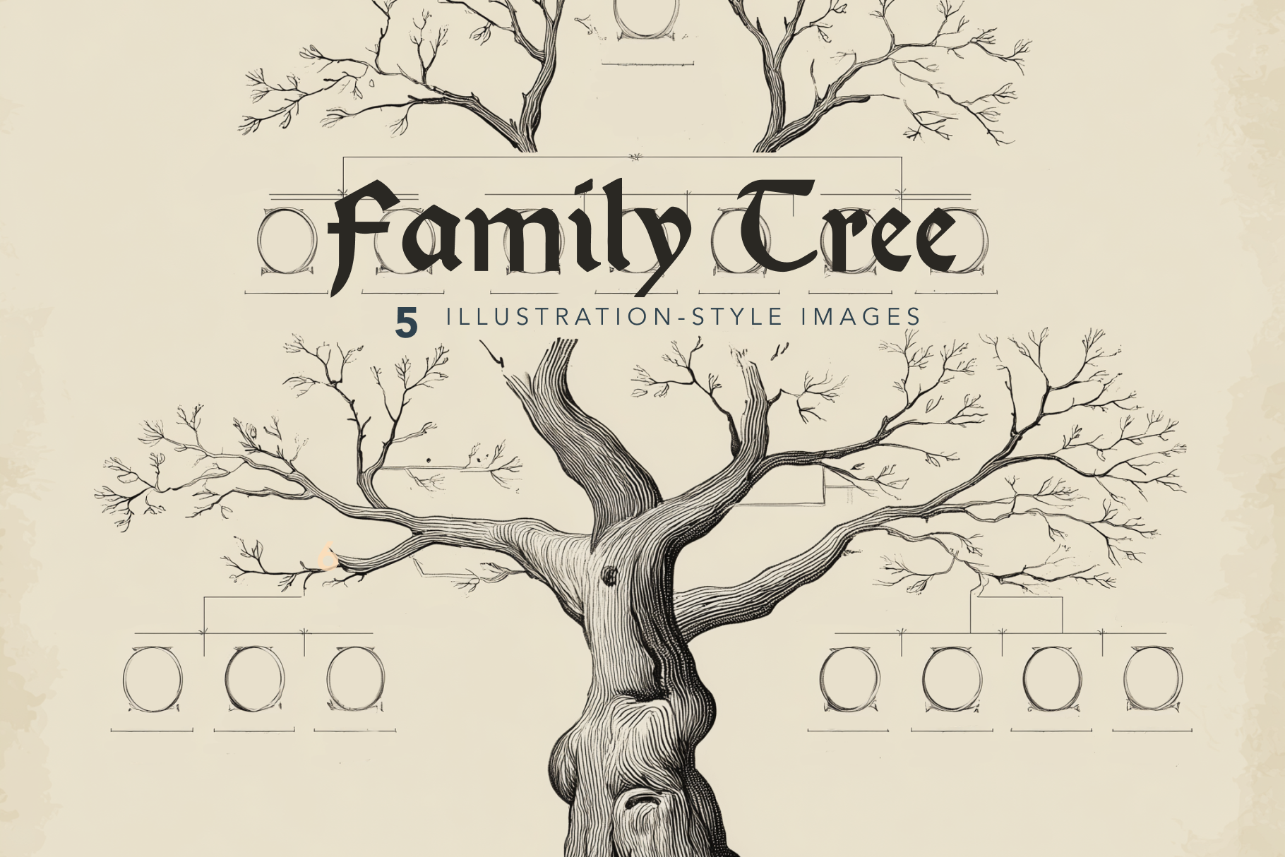 Illustration of a family tree with branches and labels on a beige background