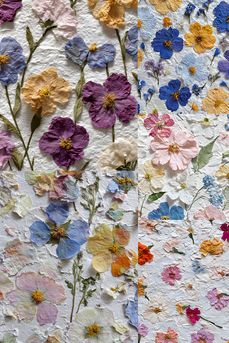 Colorful pressed flower design on textured paper