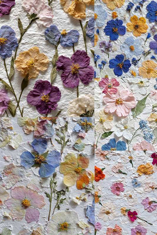 Colorful pressed flower design on textured paper