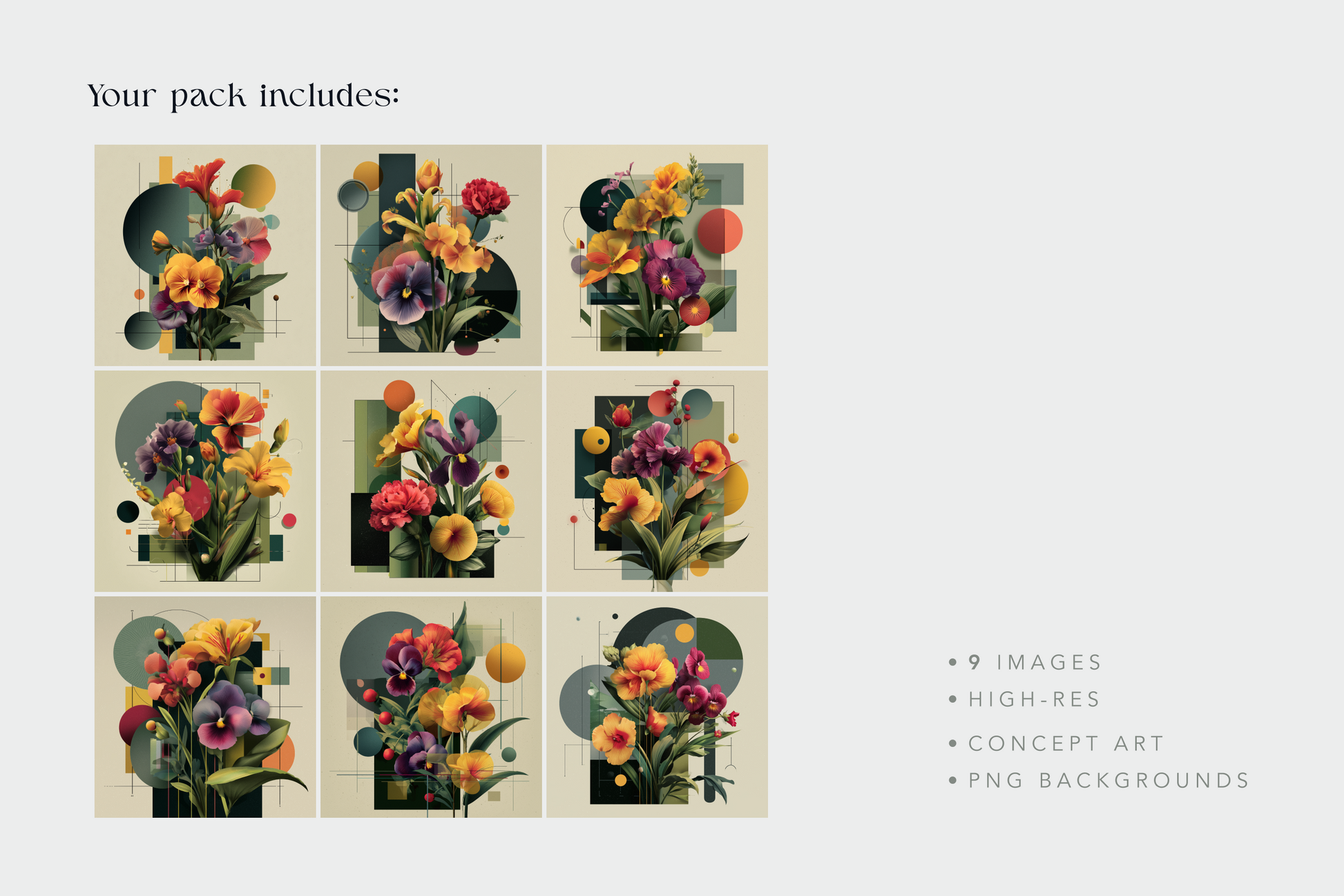 Set of floral images with a beige background