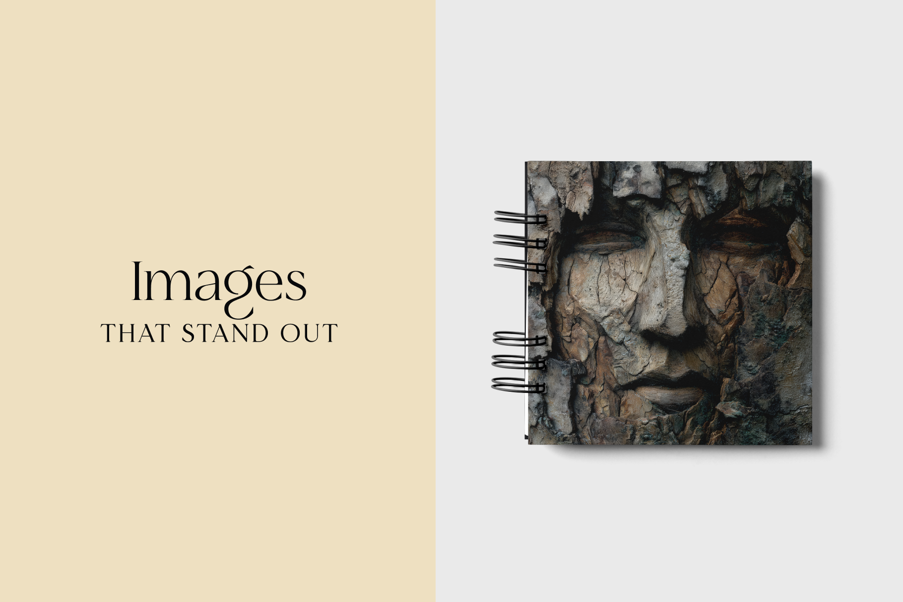 Notebook with a textured cover on a light gray background, featuring the text 'Images THAT STAND OUT'.