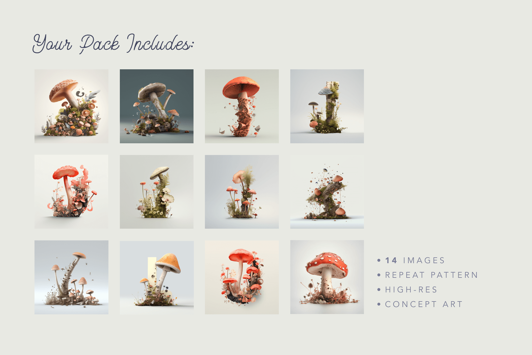 A series of illustrated mushroom elements