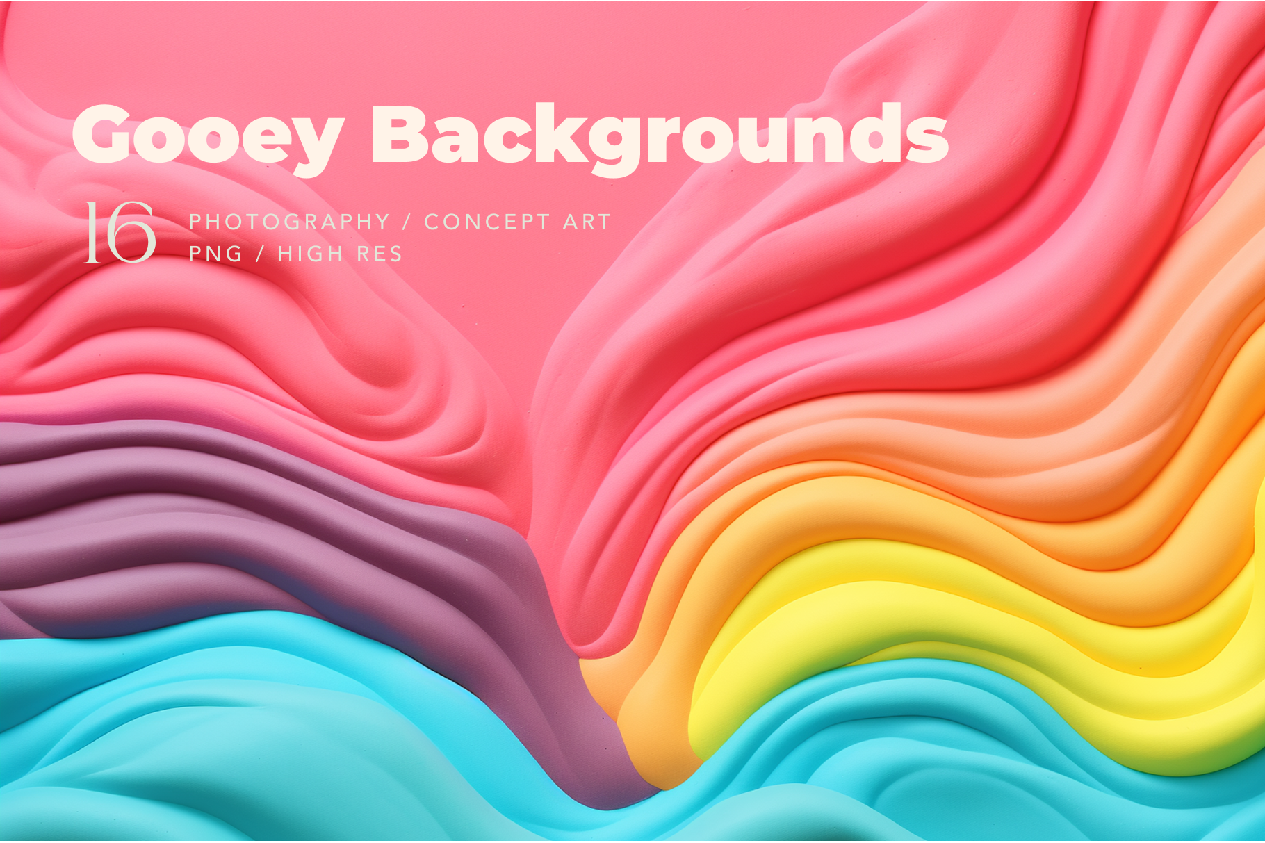 Colorful gooey background with text overlay on a pink background