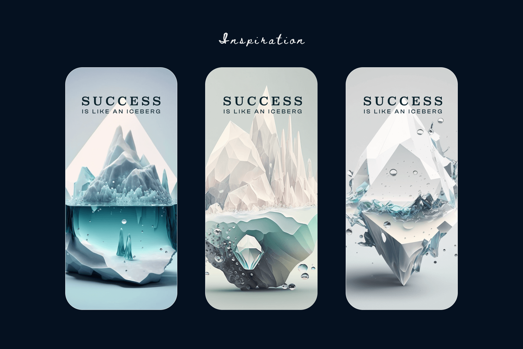 A series of social posts showcasing iceberg images.