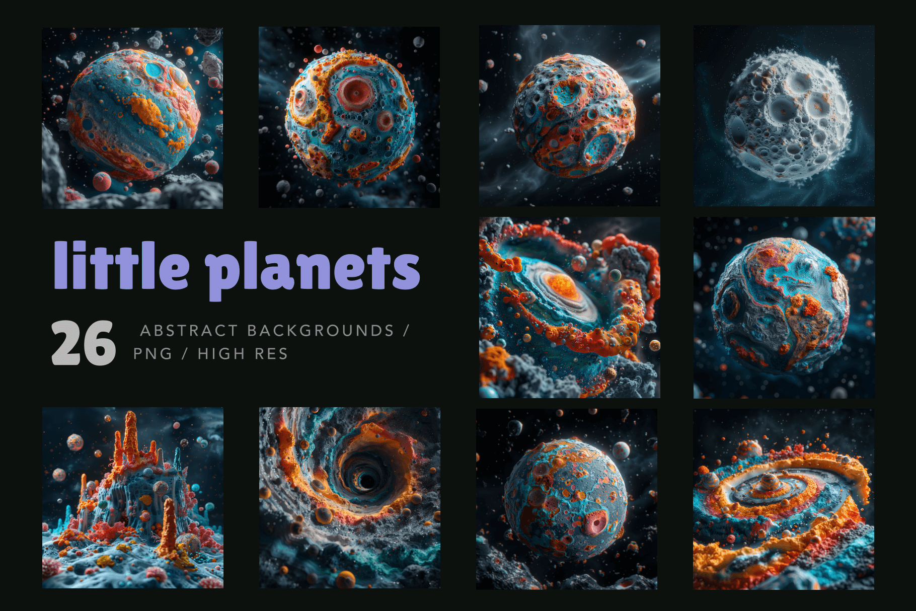 A beautiful series of whimsical 3D planet images