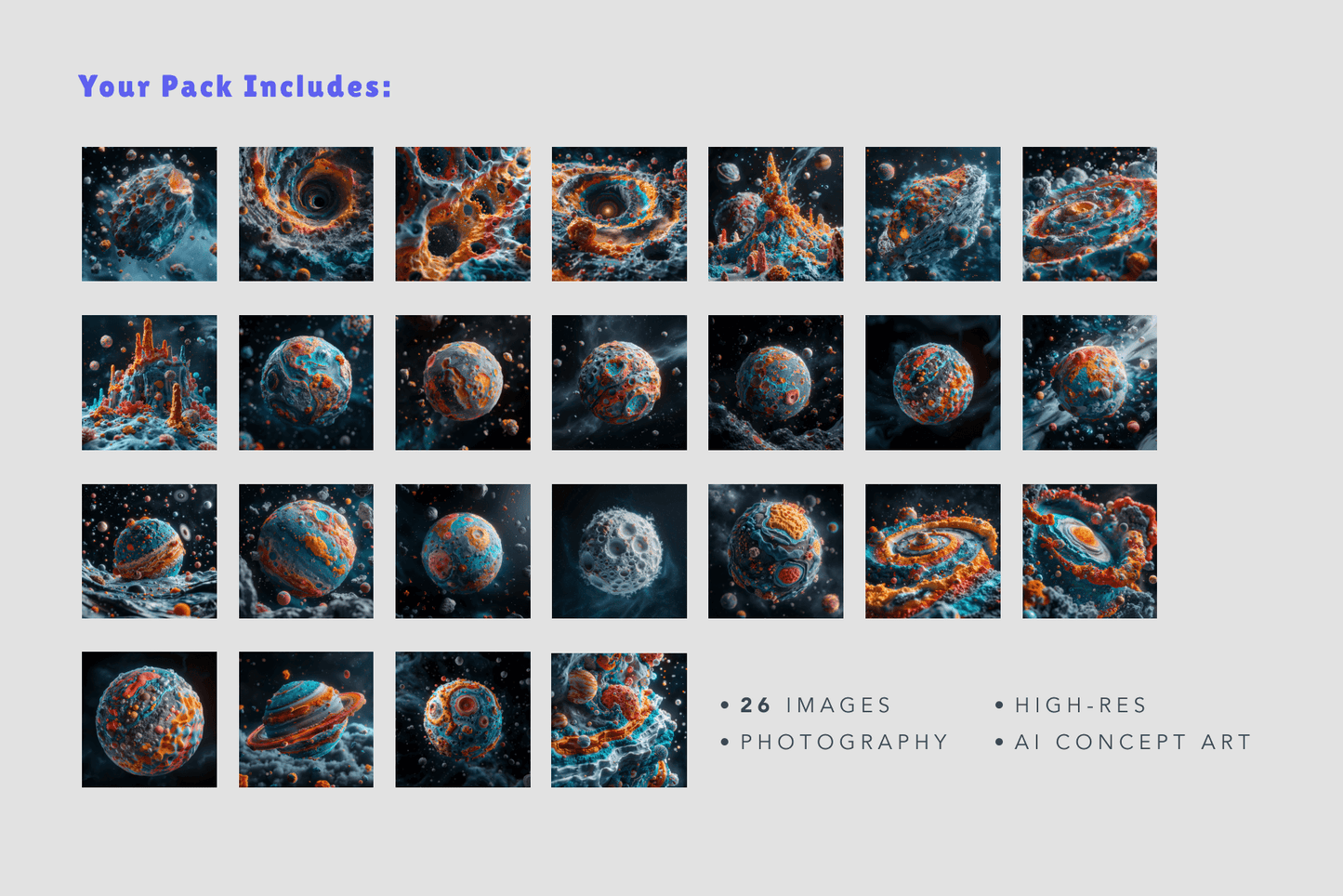 A series of planet images with colourful textures