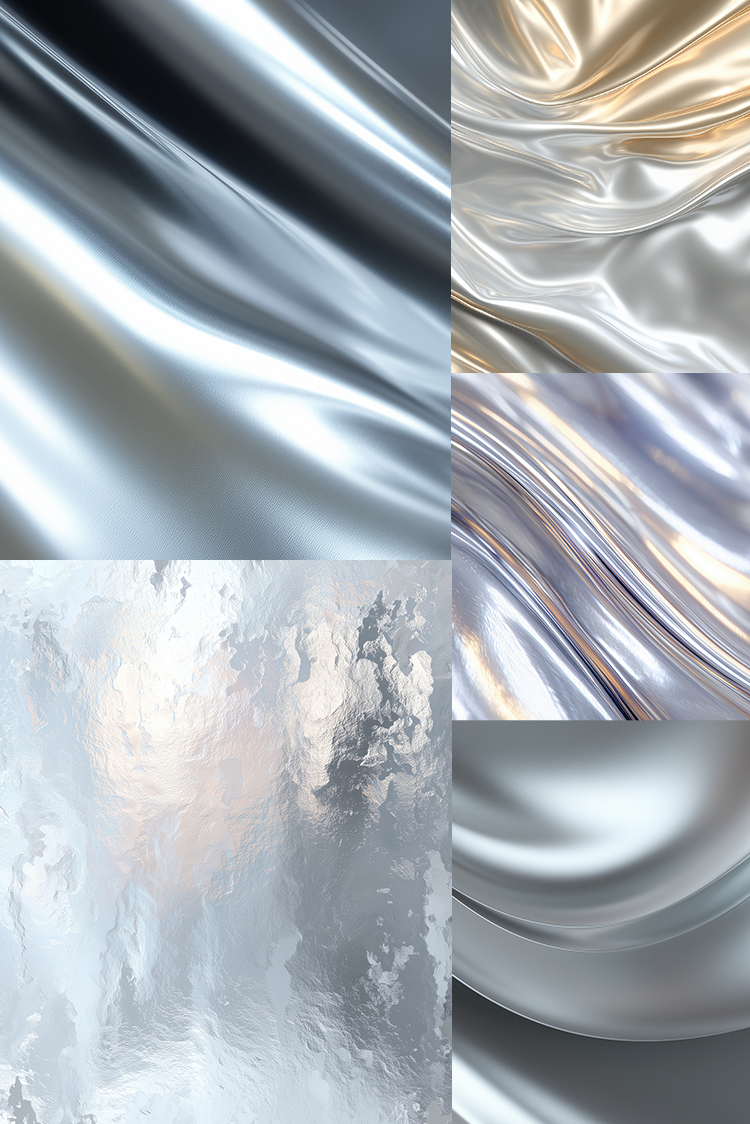 Collage of metallic and reflective textures in various colors.