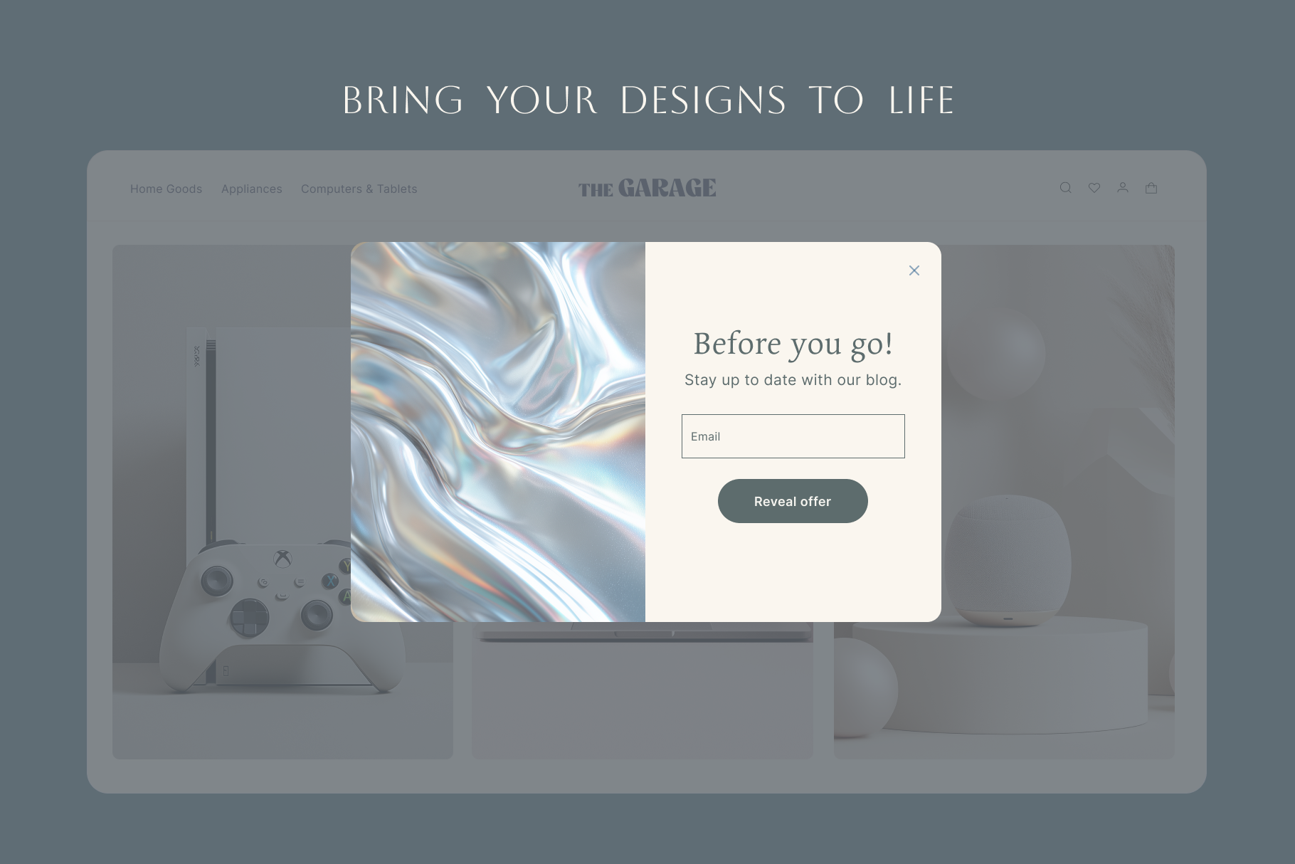 Placeholder design with a computer screen displaying a web page and gaming console on a gray background.