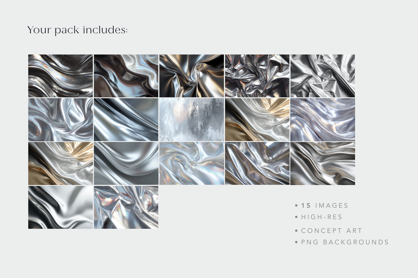 Collection of silver and gray abstract textures on a white background