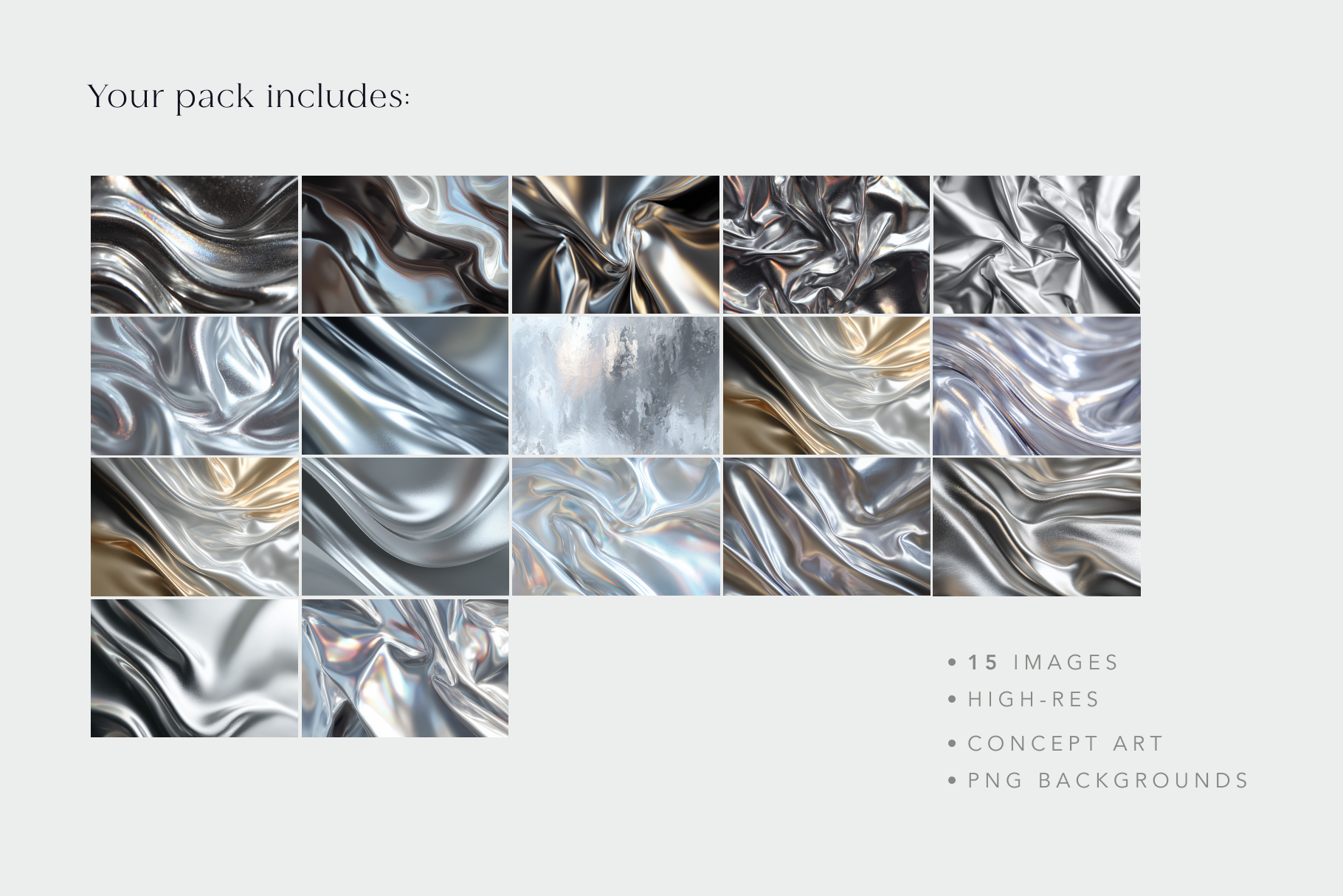 Collection of silver and gray abstract textures on a white background
