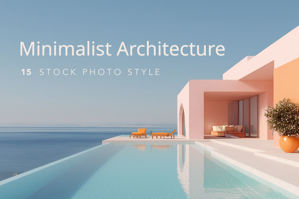 Modern architectural design with a pool and ocean view, labeled 'Minimalist Architecture'.