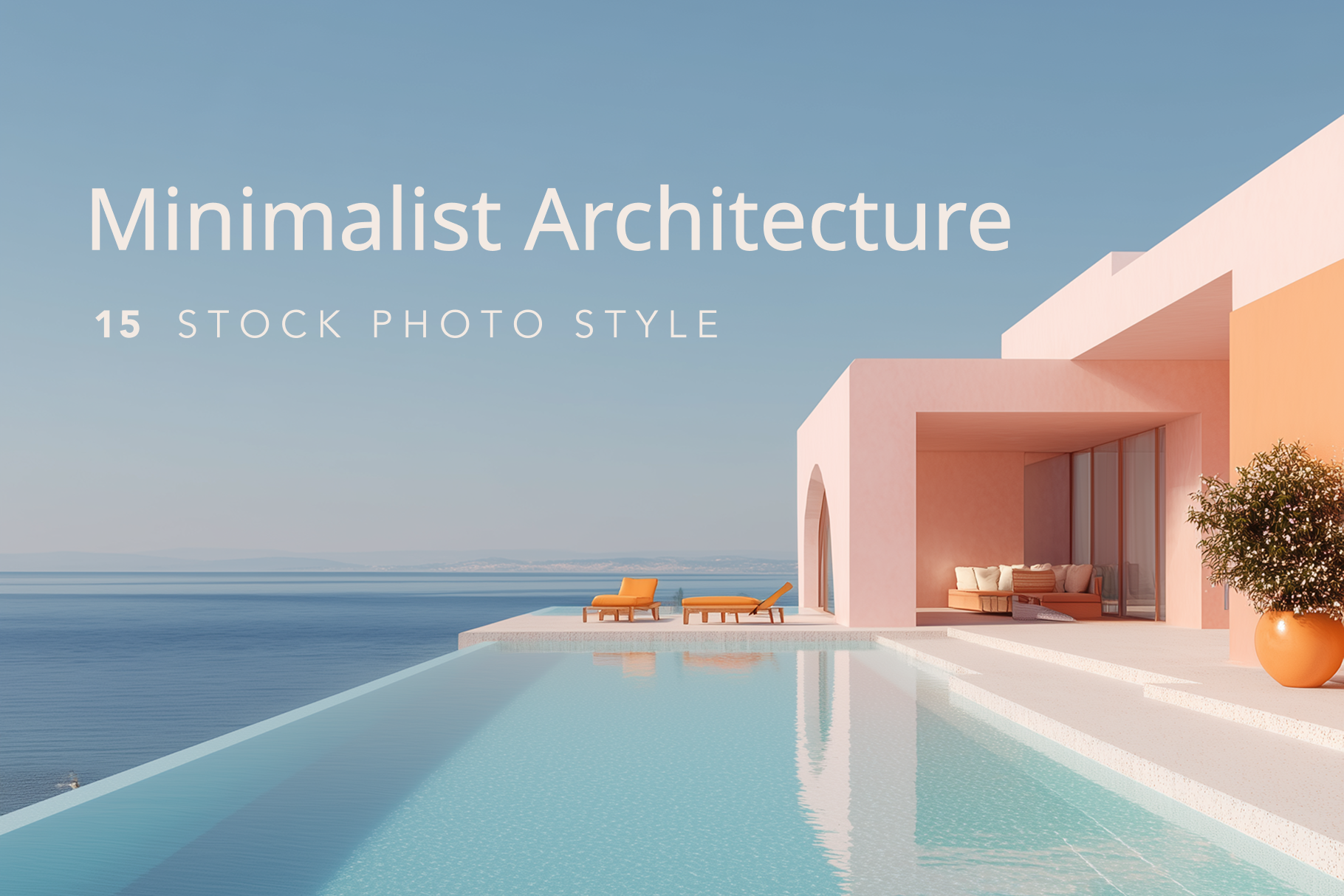 Modern architectural design with a pool and ocean view, labeled 'Minimalist Architecture'.