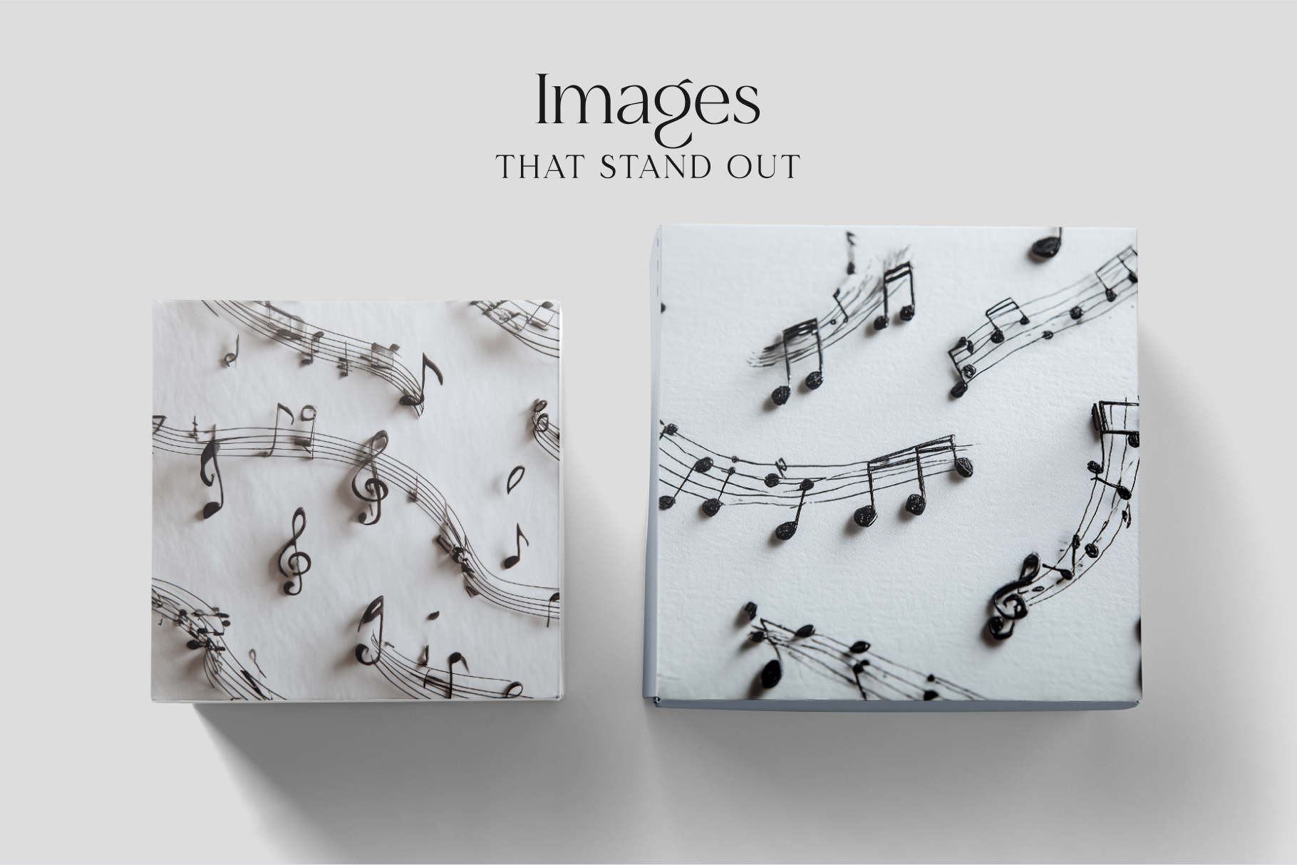 Two gift boxes with musical note pattern on a light gray background