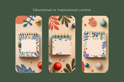 Three small notebooks with floral designs on a green background